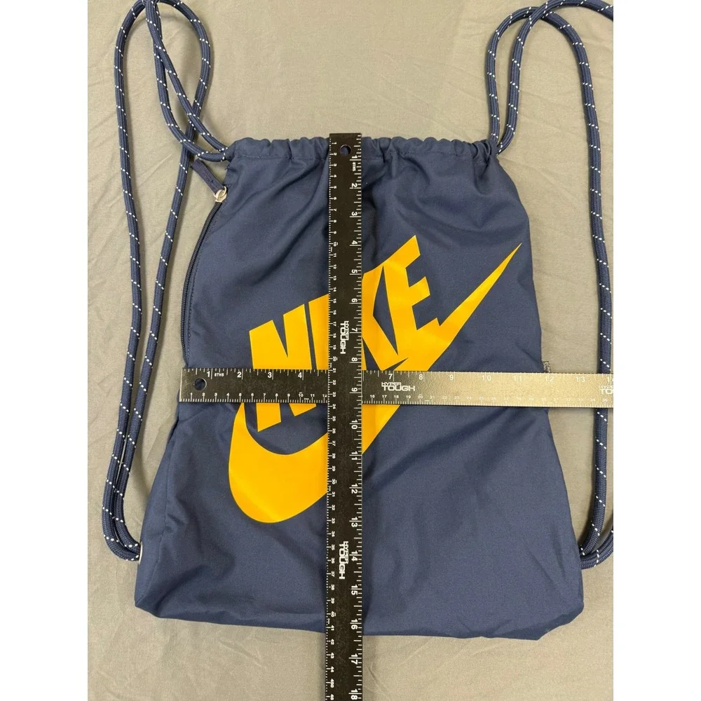 Nike Heritage Drawstring Cinch Backpack Navy Blue Yellow Logo BA5351-451‎
